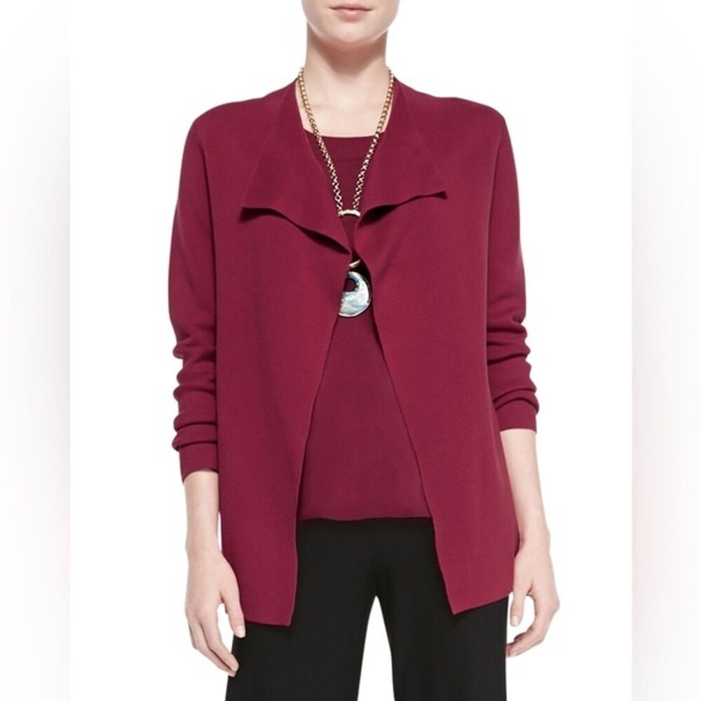 Eileen Fisher Knit Open Cardigan Jacket in Maroon L NWOT